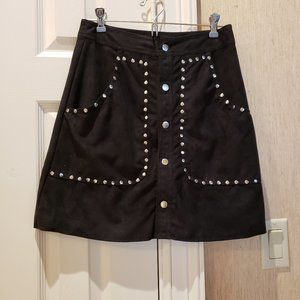 Linkscape Black Faux Suede Skirt with Silver Color Brads - M